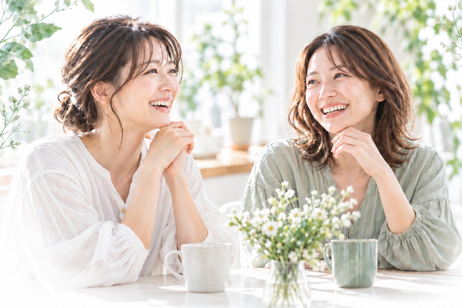 笑顔で話す2人のママ
